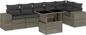 vidaXL Set canapele de grădină, 7 piese, cu perne, gri, poliratan