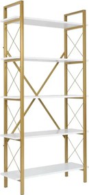 Etajera ELYSIAN, alb/auriu, PAL/metal, 90x34x180 cm