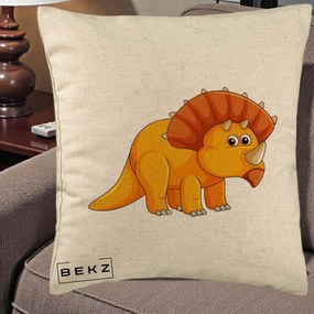 Perna Decorativa Triceratops Portocaliu, 40x40 cm, Bej, Husa Detasabila, Perna Inclusa, BEKZ®