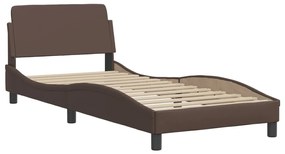 373100 vidaXL Cadru de pat cu tăblie, maro, 90x190 cm, piele ecologică