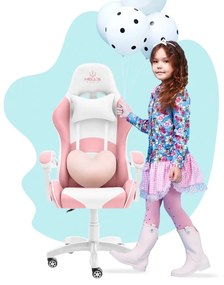 Scaun de gaming roz pentru copii KIDS PINK- WHITE