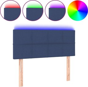vidaXL Tăblie de pat cu LED, albastru, 80x5x78/88 cm, textil