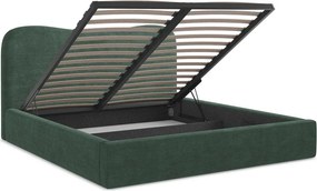 Pat matrimonial verde tapițat cu spațiu de depozitare cu somieră 140x200 cm Kahai – Makamii