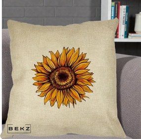 Perna Decorativa Floarea Soarelui Vibranta, 40x40 cm, Crem, Husa Detasabila, Perna Inclusa, BEKZ®