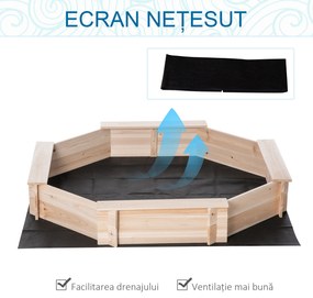 Outsunny Cutie de Nisip pentru Copii 3-8 Ani cu Scaune și Peliculă de Acoperire, 139,5x139,5x21,5 cm, Lemn Natural | Aosom Romania