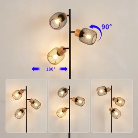 Brilagi - Lampă de podea BASKLITE 3xE27/15W/230V lemn de cauciuc/negru