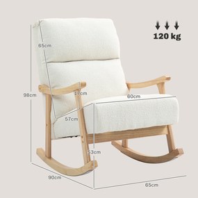 HOMCOM Scaun Balansoar Tapițat din Catifea Teddy, cu Spătar Ergonomic și Picioare din Lemn de Cauciuc,  Alb crem | Aosom Romania