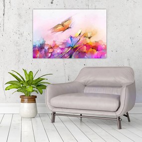 Tablou - Fluture asupra florilor, abstracție (90x60 cm)