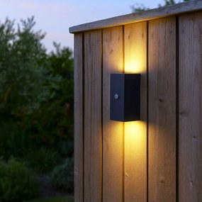 Aplică neagră cu 2 lumini IP44 cu senzor de mișcare - Baleno