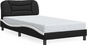 vidaXL Cadru de pat fără saltea Hvar negru și alb 100x200cm piele artificială