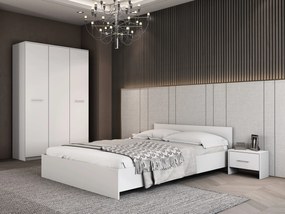 Dormitor Luiza 3U4P, culoare alb, cu pat standard 140 x 200 cm, dulap cu 3 usi si 2 noptiere