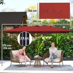 Outsunny Umbrelă mare de soare, reglabilă pe înălțime, înclinabilă, 150x295x170-214 cm, Vișiniu | Aosom Romania