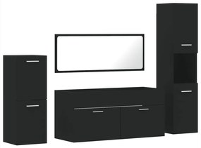 3308522 vidaXL Set mobilier de baie, 4 piese, negru, lemn prelucrat