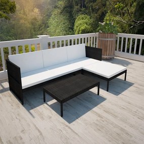 41382 vidaXL Set mobilier de grădină cu perne, 3 piese, negru, poliratan