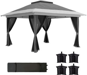 Outsunny Pavilion Pliabil cu Pereți din Plasă, Înălțime Reglabilă și Protecție UV, 356x356x280 cm, Gri | Aosom Romania