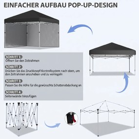 Outsunny Foisor Pop Up 3 x 3 (M) cu 2 pereti laterali, Saci de greutati pentru picioare si geanta de transport, Negru | Aosom Romania