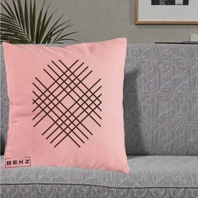 Perna Decorativa Geometric Grid, 40x40 cm, Roz, Husa Detasabila, Perna Inclusa, BEKZ®