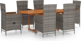 vidaXL Set de masă pentru grădină, 7 piese, gri, poliratan