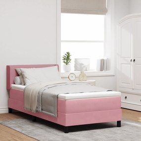 vidaXL Pat box spring cu saltea, roz, 80x200 cm, catifea