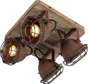 Spot inteligent maro ruginiu cu lemn incl. 4 WiFi GU10 - Gina