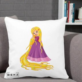 Perna Personalizata Rapunzel Par Lung Floral, 40x40 cm, Alba Mata, Husa Detasabila, Perna Inclusa, BEKZ®