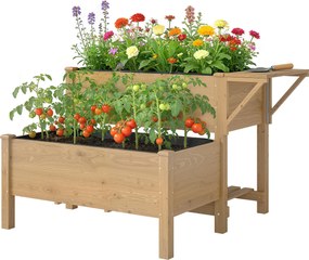 Outsunny Pat de grădină înălțat jardinieră 2 niveluri 119.5x102x76.5cm Maro | Aosom Romania