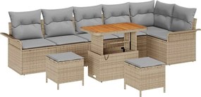 vidaXL Set de canapele pentru grădină cu pernă 9 pcs Bej poliratan