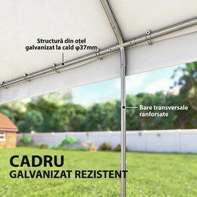 Outsunny Pavilion de Grădină 4x6 m cu Pereți Laterali, 6 Ferestre și Dublă Intrare, din Oțel Galvanizat, Alb | Aosom Romania