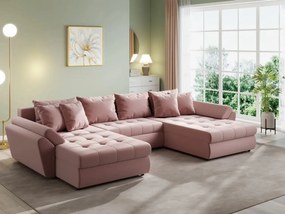 Colțar extensibil dumonde cu ladă de depozitare si sezut confortabil din spuma high-density, Loana U Royal Pink 355x185 cm