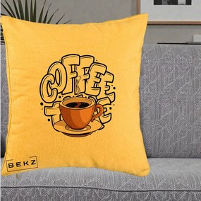 Perna Personalizata COFFEE cu Cana, 40x40 cm, Galben, Husa Detasabila, Perna Inclusa, BEKZ®