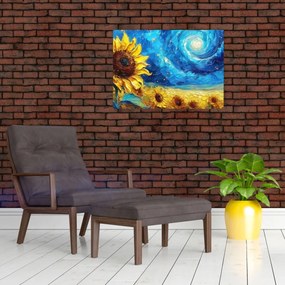 Tablou pe sticlă - Pictura floarea-soarelui (70x50 cm)
