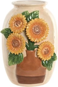 Vază decorativă din ceramică cu motiv floarea-soarelui, 26×26×34 cm, „Girasol"
