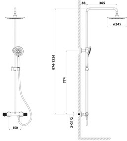 Sapho - Set de duș SOLARIS cu baterie, crom lucios