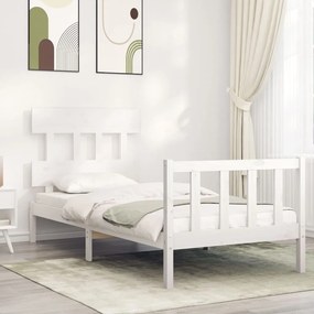 3193322 vidaXL Cadru de pat cu tăblie, alb, 90x200 cm, lemn masiv
