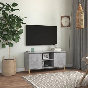 vidaXL Comodă TV, picioare lemn masiv, gri beton, 103,5x35x50 cm