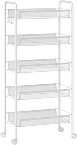 HOMCOM Cărucior de Bucătărie Economisitor de Spațiu cu 5 Nivele și Coșuri de Plasă, 45x26.5x106 cm, Alb | Aosom Romania