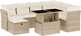 vidaXL Set canapele de grădină, 8 piese, cu perne, bej, poliratan