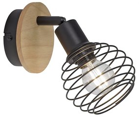Spotlight industrial negru cu lemn - Winsten