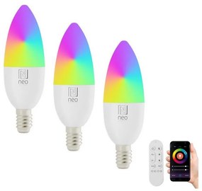 SET 3x bec LED RGB dimabil Immax NEO 07716CDO E14/6W/230V Wi-Fi Tuya + telecomandă
