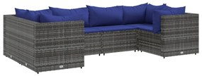 3308255 vidaXL Set mobilier de grădină cu perne, 6 piese, gri, poliratan