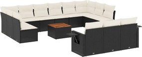 vidaXL Set mobilier de grădină cu perne, 14 piese, negru, poliratan