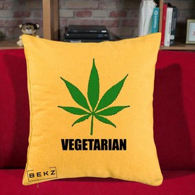 Perna Decorativa Vegetarian cu Frunza, 40x40 cm, Galben, Husa Detasabila, Perna Inclusa, BEKZ®