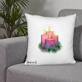 Perna Decorativa Lumanari Advent Roz-Violet, 40x40 cm, Alb Pufos, Husa Detasabila, Perna Inclusa, BEKZ®