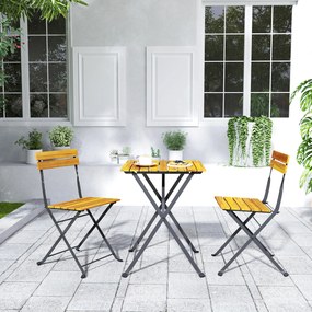 Outsunny Set bistrou de grădină 3 piese cu 2 scaune și masă de cafea din lemn de acacia și oțel efect lemn natural | Aosom Romania