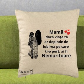 Cadou pentru Mama - Perna Personalizata Mama Nemuritoare Imbratisare, 40x40 cm, Bej, Husa Detasabila, Perna Inclusa, BEKZ®