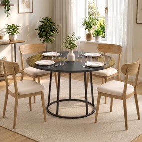 HOMCOM Masă de Dining Rotundă pentru 4-6 Persoane, Blat Bicolor MDF și Metal, 120x120x75 cm, Maro Rustic și Negru | Aosom Romania