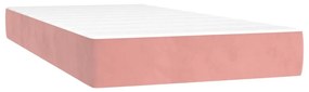 Pat box spring cu saltea, roz, 90x200 cm, catifea Roz, 90 x 200 cm, Culoare unica si cuie de tapiterie