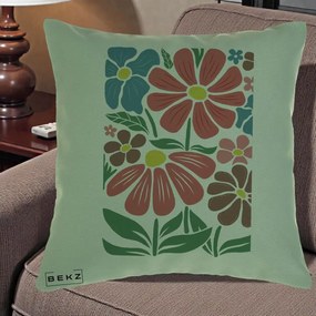 Perna Decorativa Flori Grafice Colorate Retro, 40x40 cm, Verde, Husa Detasabila, Perna Inclusa, BEKZ®