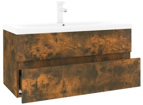 Dulap chiuveta bazin incorporat stejar fumuriu lemn prelucrat Stejar afumat, 90 x 38, fara oglinda