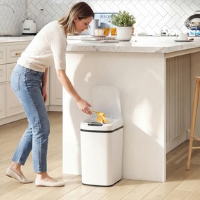 HOMCOM Coș de Gunoi de 12L cu Senzor Infraroșu, Buton Touch și Găleată Detașabilă, Coș de Gunoi din Oțel Inoxidabil, ABS și PP, 28x22x41 cm, Alb | Aosom Romania